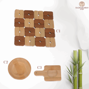 C1- Uniquely crafted Organic Bamboo Coaster.(32 Pieces of stitched Bamboo Crafted pieces) RRC-C1-C2-C3
