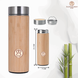 Premium Bamboo insulated Steel (SUS 304) water bottle/flask. (450 ML) RRC-B6